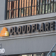 Close-up of logo on facade at headquarters of cyber security company Cloudflare in the South of Market (SoMA) neighborhood of San Francisco, California, June 10, 2019.